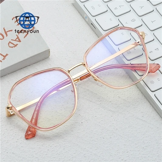 

Teenyoun Eyewear Stock Ready Resin Nose Pad Plain Spectacles Ladies Fashion Glasses Large Frame Anti Blue Ray Eyeglasses