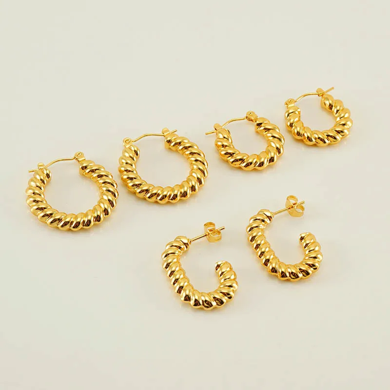 

18k Gold Plated Stainless Steel Simple Rope C Shape Ear Stud Hoops Fashion Wholesale Cheap Women Jewelry Customization Earrings