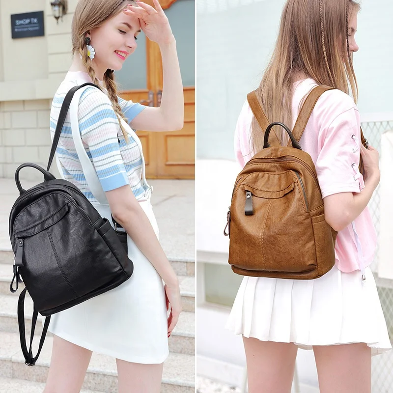 

2020 custom pu leather backpacks bag vintage travel anti theft backpack for girls women, Brown,black or custom