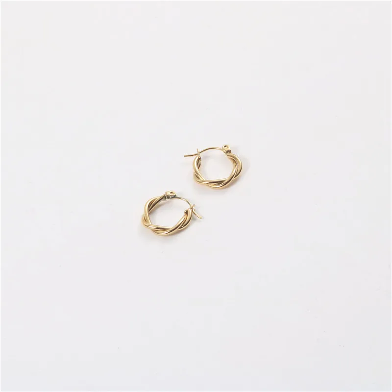 

High End 18K Gold Plated Twisted Hoop Earring Stainless Steel Dangle Earrings