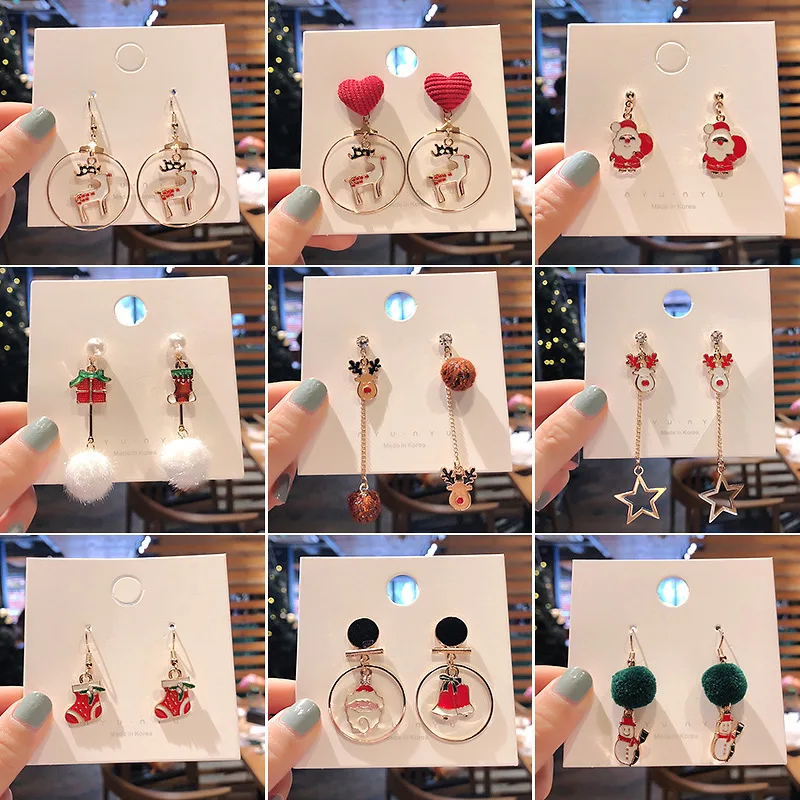 

Cartoon Christmas Earrings Snowman Old Man Wreath Elk Spring Tree Set Earrings Jewelry, Colorful