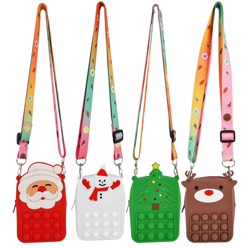 

Christmas Design Push Pop Bubble Fidget Toys Silicone Handbag Shoulder Bag for Kids, Colorful