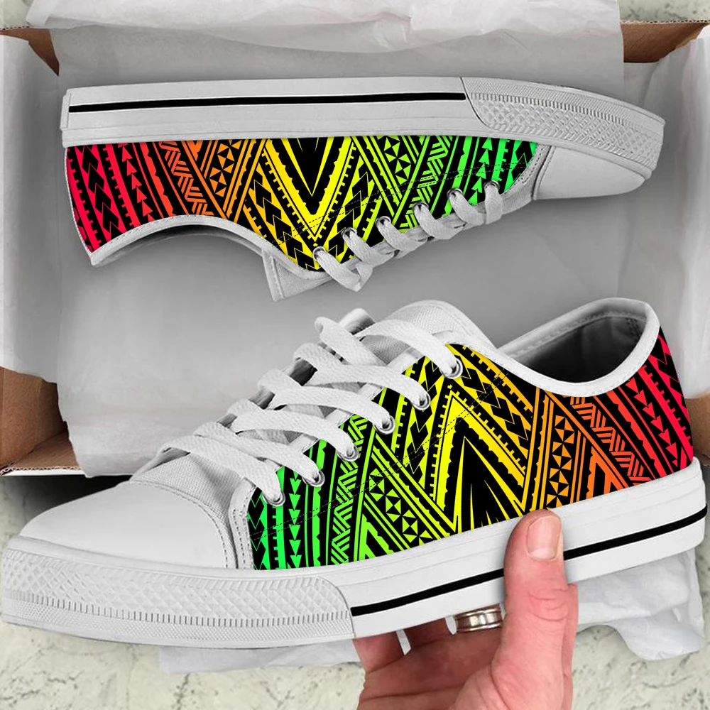 

Gradient Rainbow Colorful Polynesian Tribal Custom Printed Woman Low Top Canvas Shoes 2020 Casual Sneakers for Ladies Wholesale, As image shows