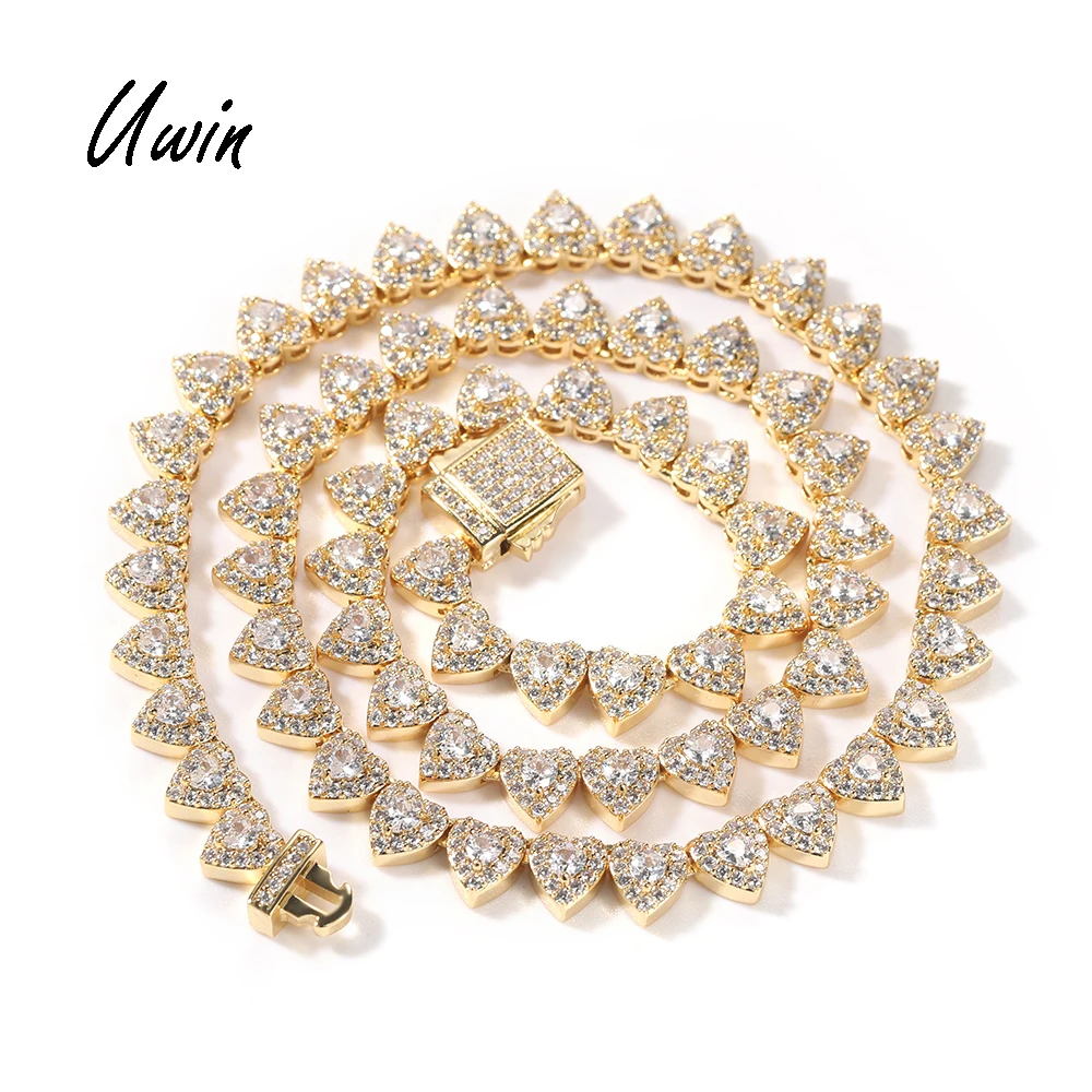 

UWIN 2021 Popular Heart Shape Cluter CZ Necklace AAA Grade Zirconia Bling Choker Chain For Women, Gold, silvery, in stock, custom color acceptable