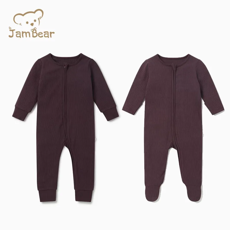 

JamBear baby boys Zip Footed Baby Rompers ribbed baby clothing rompers organic cotton Newborn zip ribbed romper unisex, Customized color