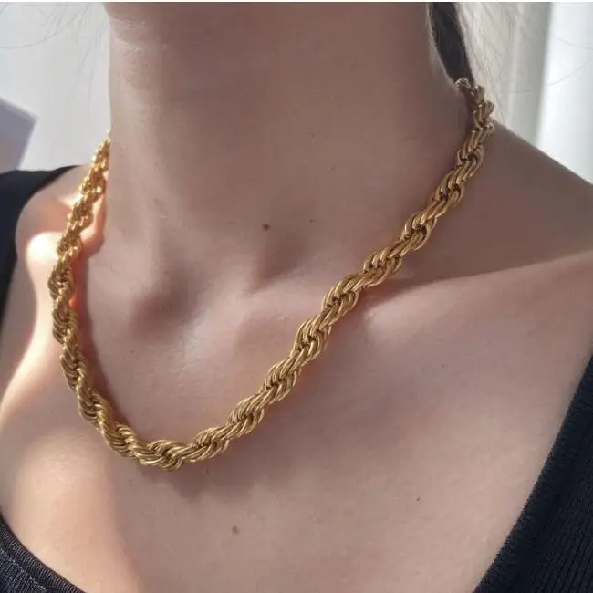 

Women 8mm Heavy Chunky Twisted Chain Choker Necklace French Thick Twist Necklace Gold Rope Chain Necklace Stainless Steel