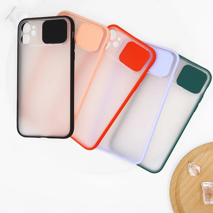 

For redmi NOTE 8 9 9S translucent matte PC Slide Camera Lens Protective Mobile Cell Phone Case, As picture