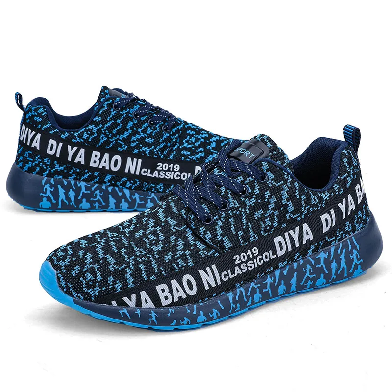 

Wholesale men's sneakers breathable and lightweight flying woven fabric casual running sneakers men's walking shoes, Blue,black
