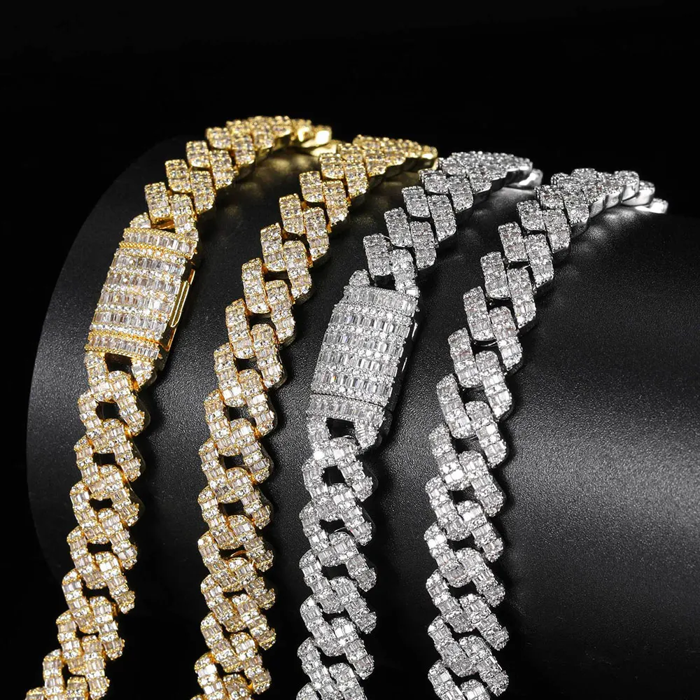 

10mm Baguette Prong Cuban Link Hip Hop Cuban Chain Ice Chain Diamond for Men