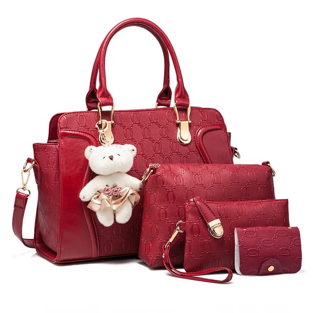 

Hot Sale Fashion Cheap Price Ladies Handbag Women Bag sets PU Handbags 4 Pcs in 1 Set, White, red, blue, black, gold , champagne