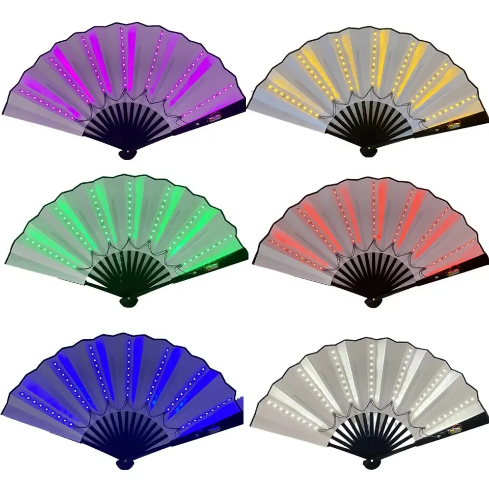 

Wholesale 33cm led Hand Fan Folding Light Up Hand Held Paper Fans For Nightclub