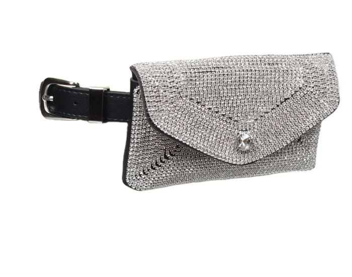 

European and American fashion mobile phone bag water drill small waist bag elegant black belt bag women's thin belt, Customized color