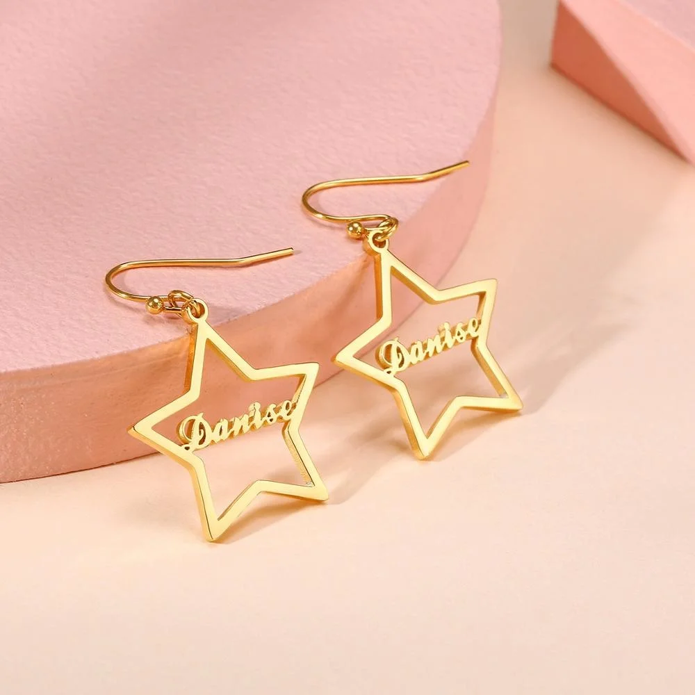 

RFJEWEL Fashion name customized Stainless steel earrings,European and American earrings, five-pointed star earrings