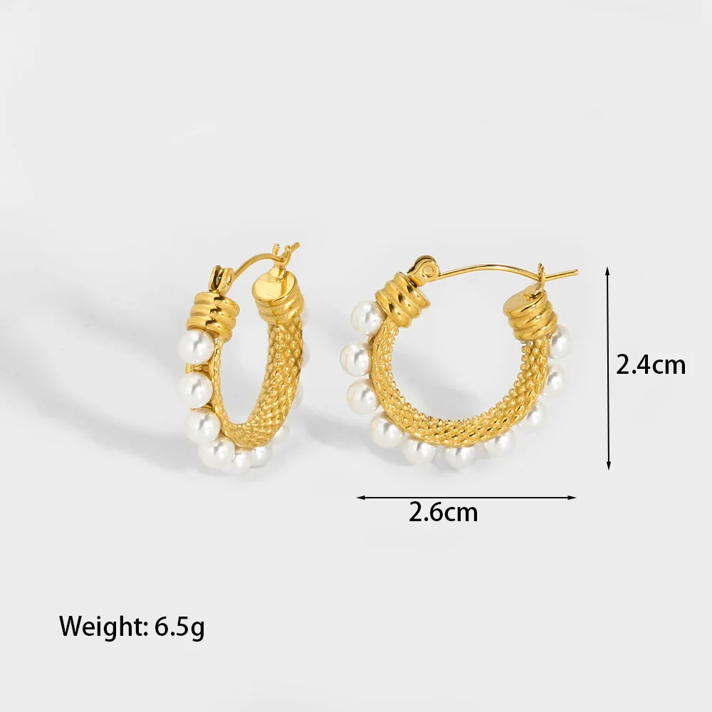 

Vintage Luxury NonTarnish Hypoallergenic 18K Gold Plated Stainless Steel Surround Pearl Cable Wire Hoop Earring