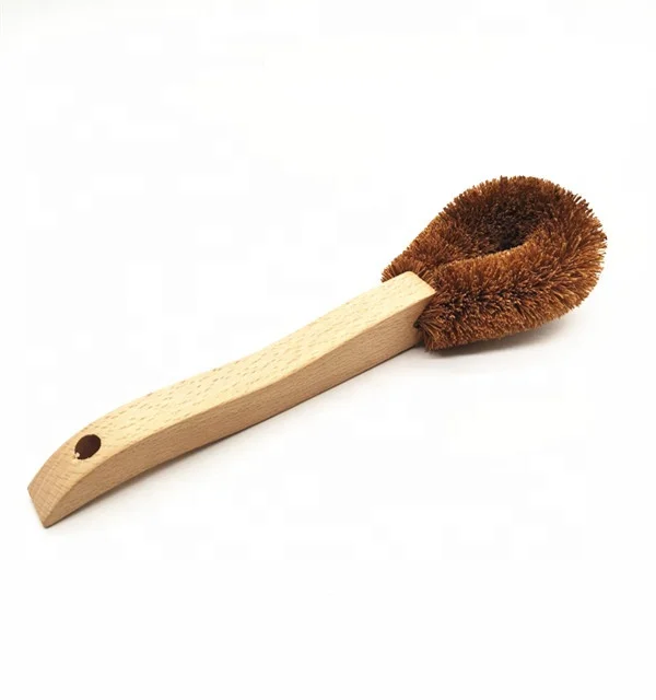 

Natural coconut shell fiber cleans kitchen pot with durable and environmentally friendly wavy beech wood brush