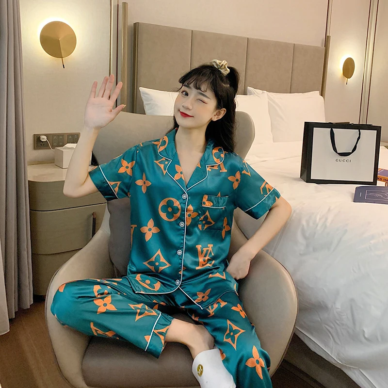 

adult high quality summer LAETEST design 2 pieces short sleeve set women pyjamas