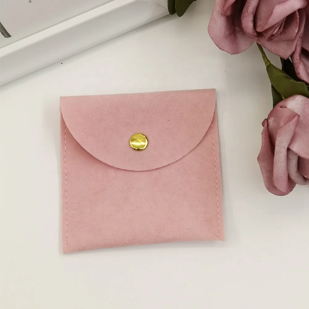 

Pink Velvet Envelope Pouch Custom logo printed velvet jewelry packaging bags, Black,red or customized