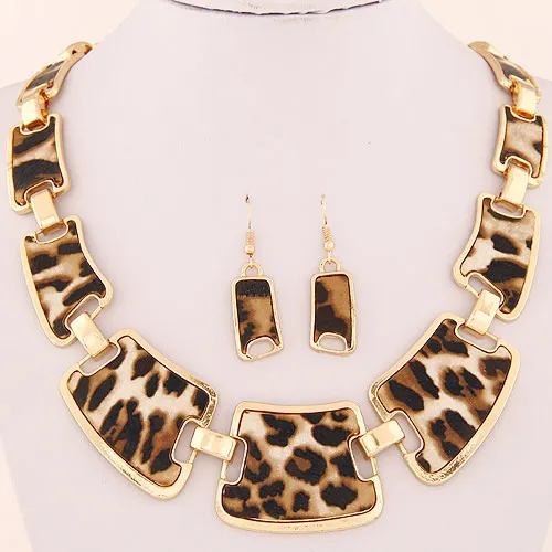 

Wholesale fashion leopard jewelry set alloy vintage necklace and earrings set WY15062845
