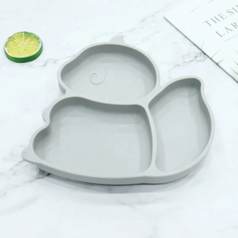 

Squirrel Silicone Suction Plate BPA Free Microwave Dishwasher Safe Food Grade Silicone Baby Toddler Plate, Gray,blue,green,sky blue,purple,rose red