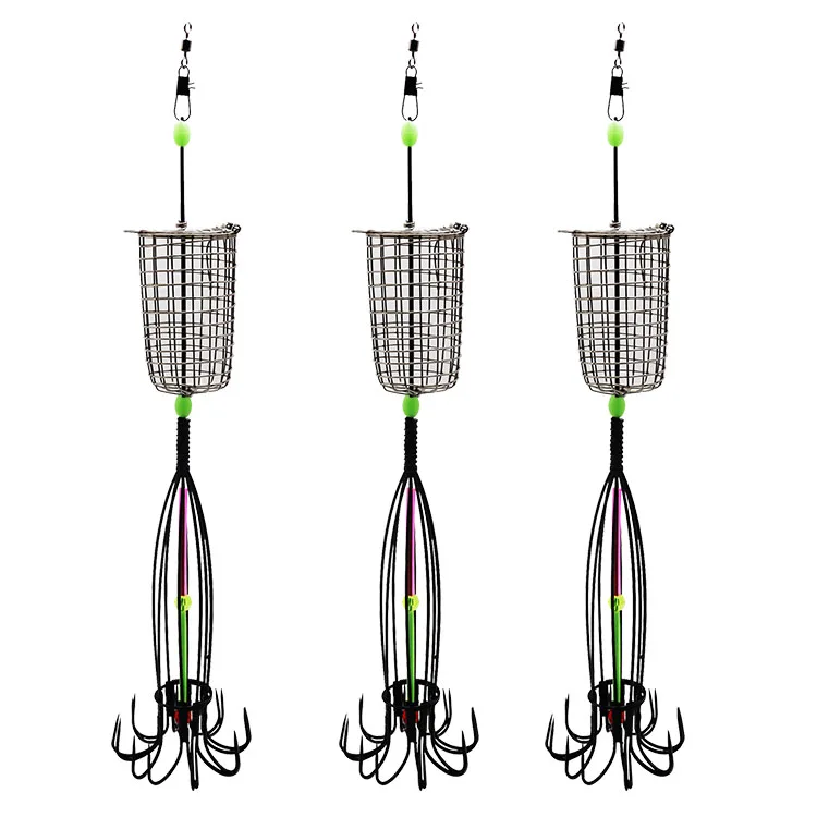 

Wholesale Price Squid Fishing Hook Octopus Jigging Hooks With Feeder Cage, Green center