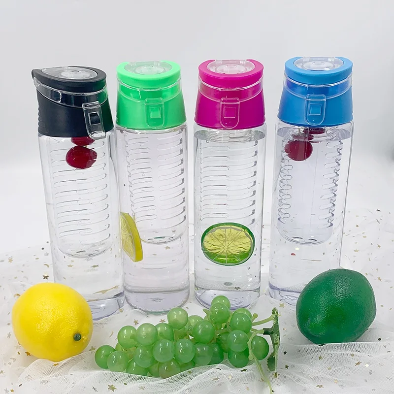 

New style Plastic Frosted Fruit Juice Infuser Water Bottles 700ml Water Bottle with lid, Customized color