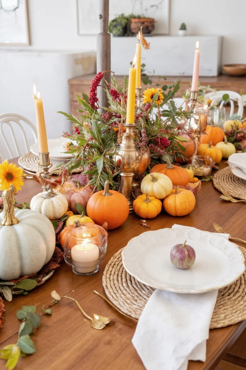 Thanksgiving Table with Symmetrical Centerpiece Setup