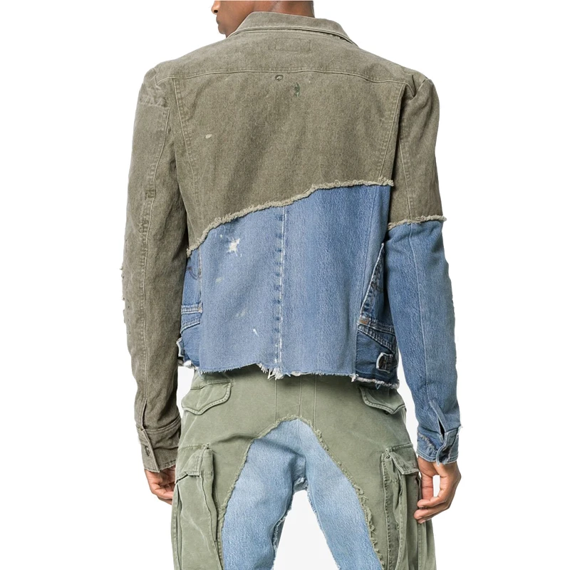 Custom Wholesale Trending Men Jean Jacket Patchwork Denim Jacket Buy