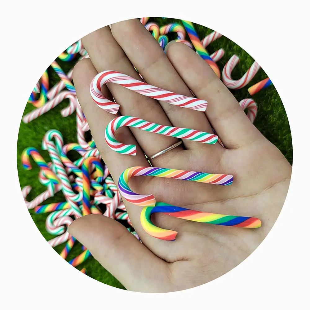 

Kawaii Christmas Decoration Resin Flatback Cute Clay Candy Cane Cabochons For Scrapbooking Decoration