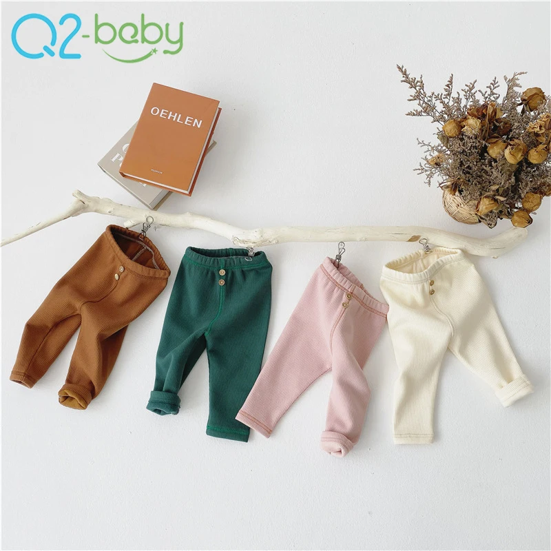 

Newborn baby pants hot sale infant thickened threaded leggings pants baby simple and versatile stretch pants 2502, Pink, dark green, rice apricot, caramel