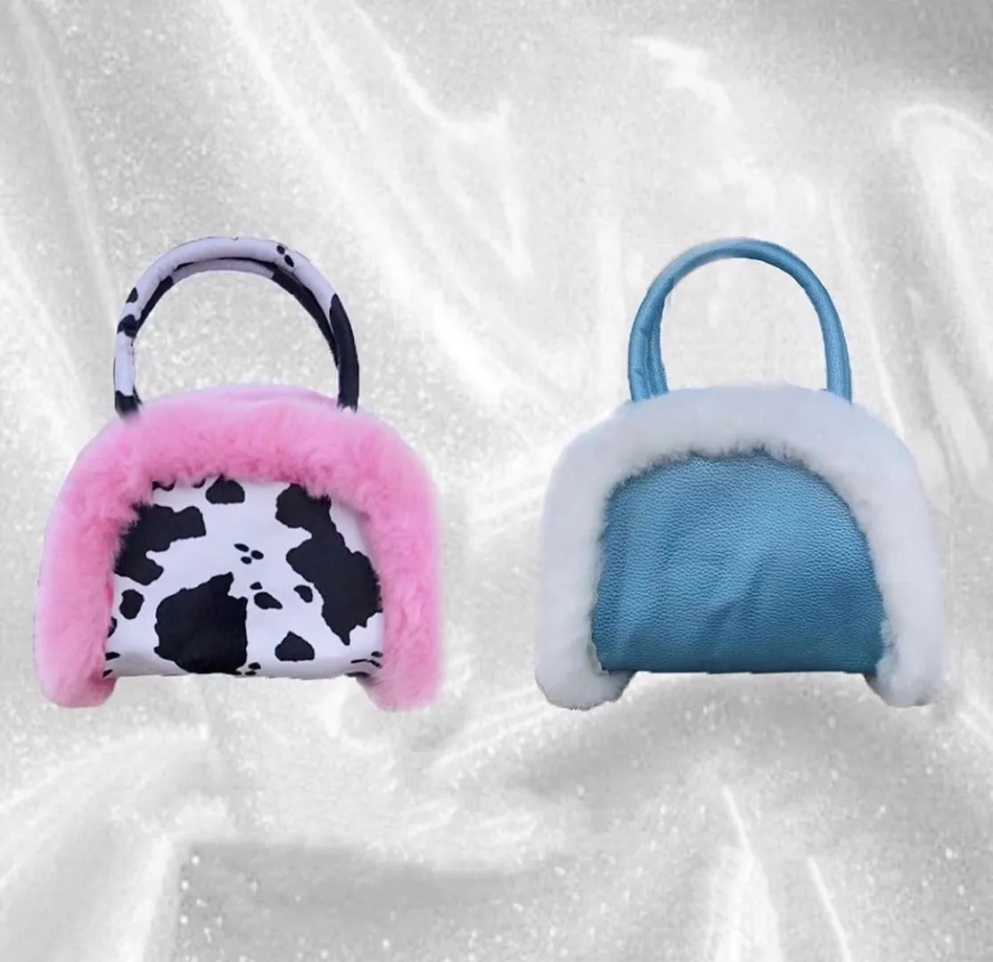 

2021 Fashion Animal Print Mini Handbag Tote Cute Girls Fur Decorate Messenger Bag Chain Party Shoulder Kid Purses and Handbags, 5 colors as picture