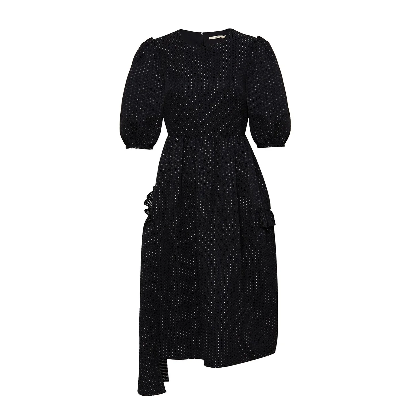 

Hot selling fashional dot jacquard crew neck and half sleeve women mini dress