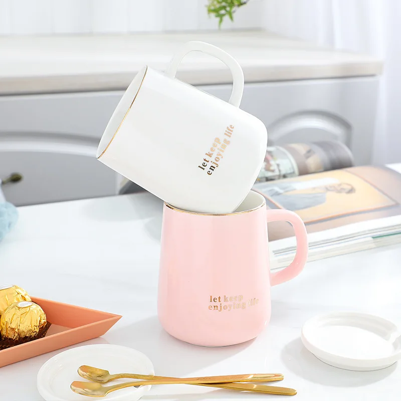 

Nordic Personalized Turquoise Ceramic Mug Fresh gold painted Mug With Lid For Convenience Stores, Light blue,china red,pink...