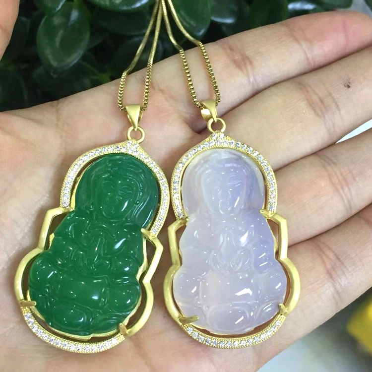 

HOT! jialin 2021ins jewelry fashion pendant necklace natural pink Jade Female Buddha Guanyin necklace