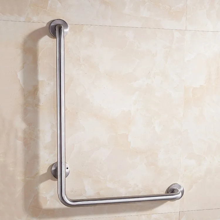 bathroom-grab-bars-ada-7W016-L-shape-90-degree-brushed-stainless-beige-tile-wall-full-view