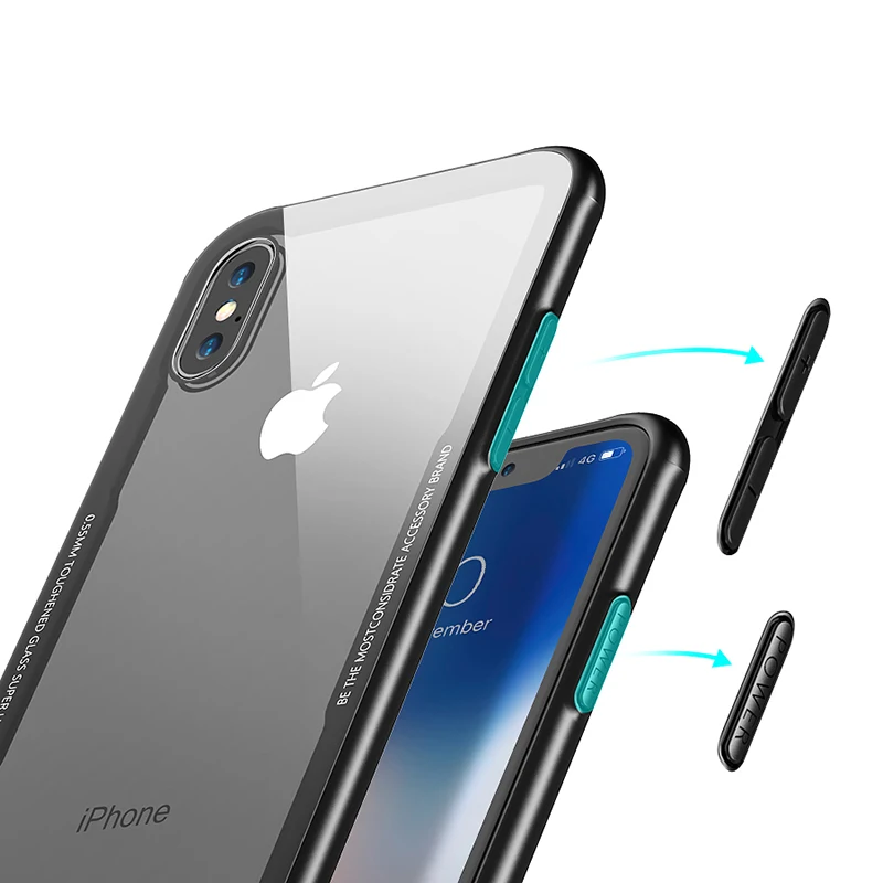 

Free Shipping Transparent Shockproof Soft TPU Bumper Frame Cover Tempered Glass Phone Case for iPhone 7 8 Plus XS Max XR