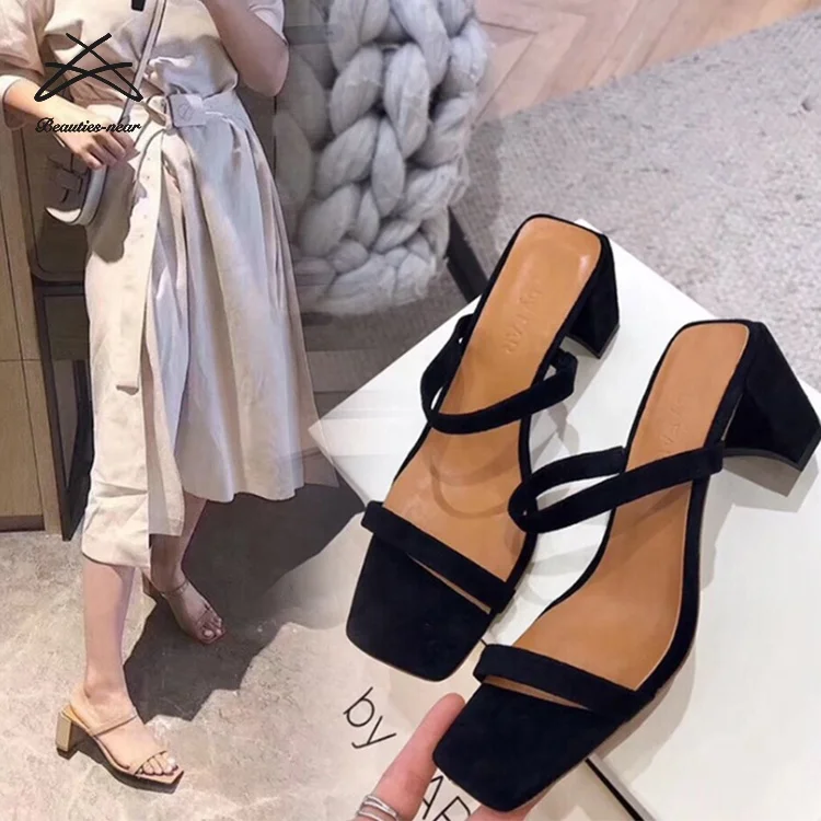 

RTS 2020 New Style Summer Mid Block Heel Shoes Strap Sandals For Women And Ladies, Black,apricot,silver