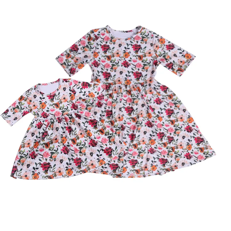 

Baby girls flower print Fall Dress boutique girls short sleeve twirl dress Summer princess dress, Picture shows