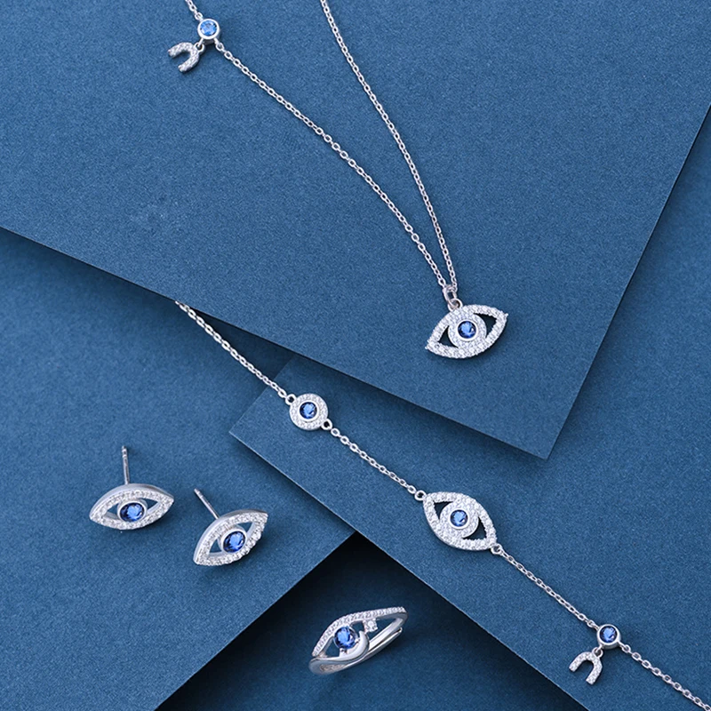 

Hailer Jewelry sapphire blue turkish 925 sterling silver necklace evil eye bracelet jewelry sets