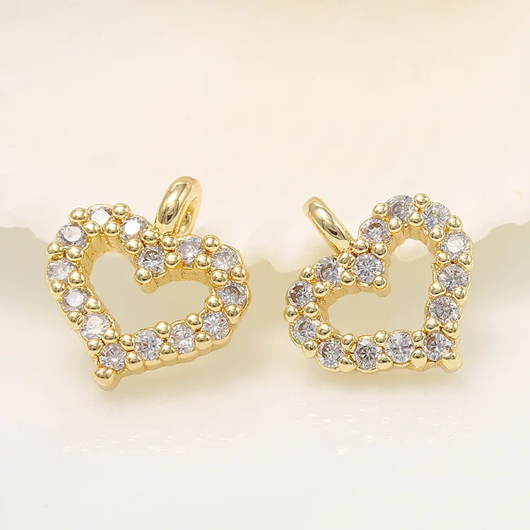 

Hot Sale Micro Pave Zircon 14K Gold Plated Heart Charm for Jewelry Making