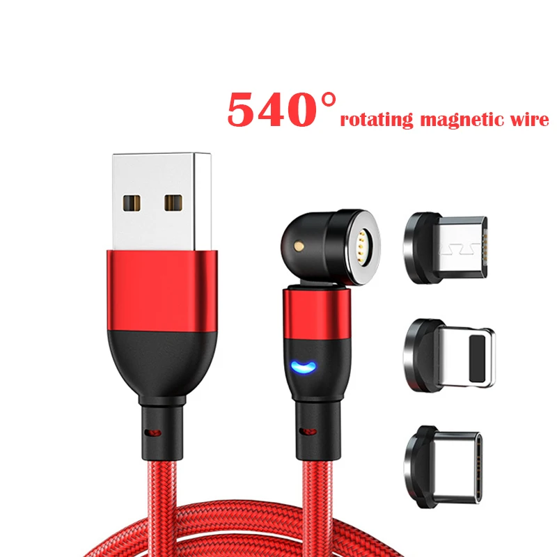 

Round shape Magnetic 3 in 1 Charging Cable Magnet Charger USB-C Cable Type-C Micro 540 degree 5p Magnetic Cable Fast Charge, Black, red, purple