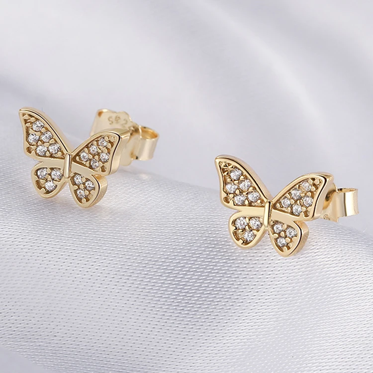 

RINNTIN APE12 Korean aretes CZ butterfly earring set 14k gold plated jewelry minimalist 925 sterling silver stud earrings women
