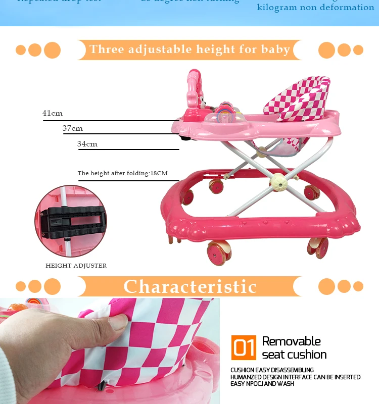 baby walker with plastic wheels can add push bar and canopy