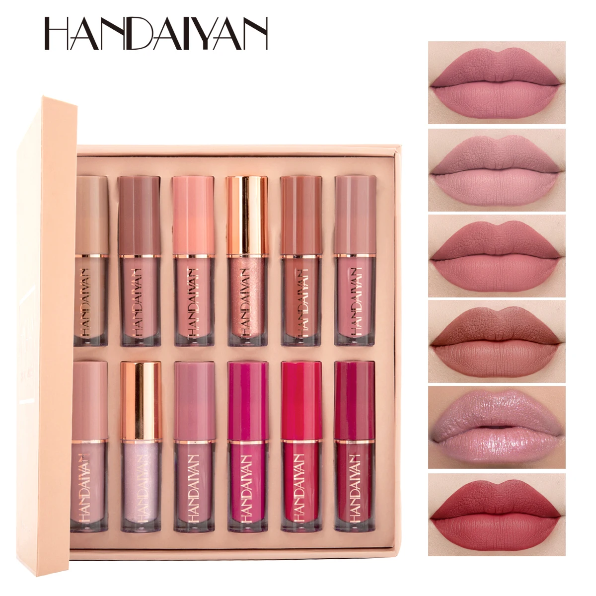 

handaiyan private label liquid matte vegan cruetly-free velvet 12 color book lipgloss set