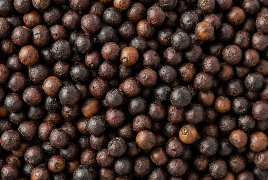 Close-up of black peppercorns with magnified molecular structure of piperine showing antioxidant properties