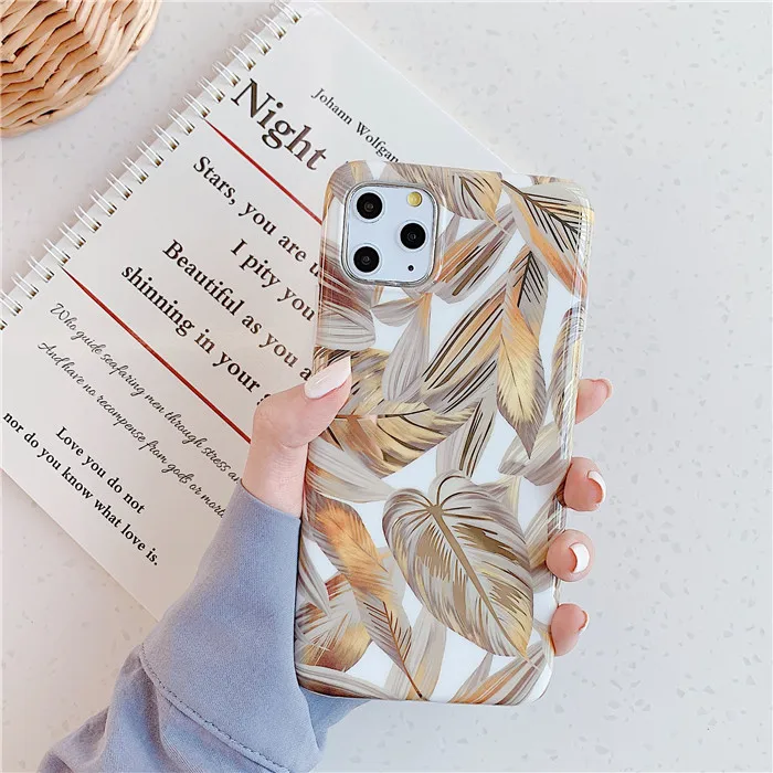 

Best Soft TPU IMD marble Cover electroplate Gold Leaves Phone Case for iphone 11 covers