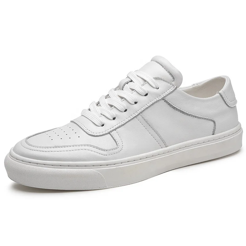 

New Style Popular Men's Boy Leather Cowhide White European Flat Bottom Trend Senaker Vulcanized Casual Shoes