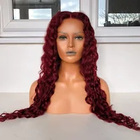 

water deep wave human hair full lace 360 wigs for black women red color 99j #bug color curly hair human lace front wigs