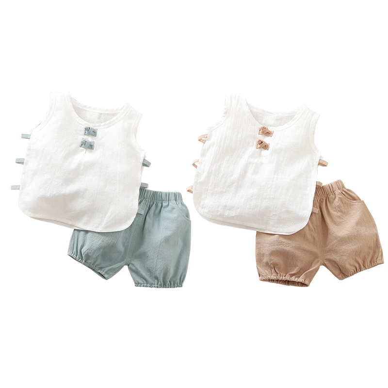 

wholesale baby clothes comfortable casual sleeveless cotton clothes set for summer, Picture shows