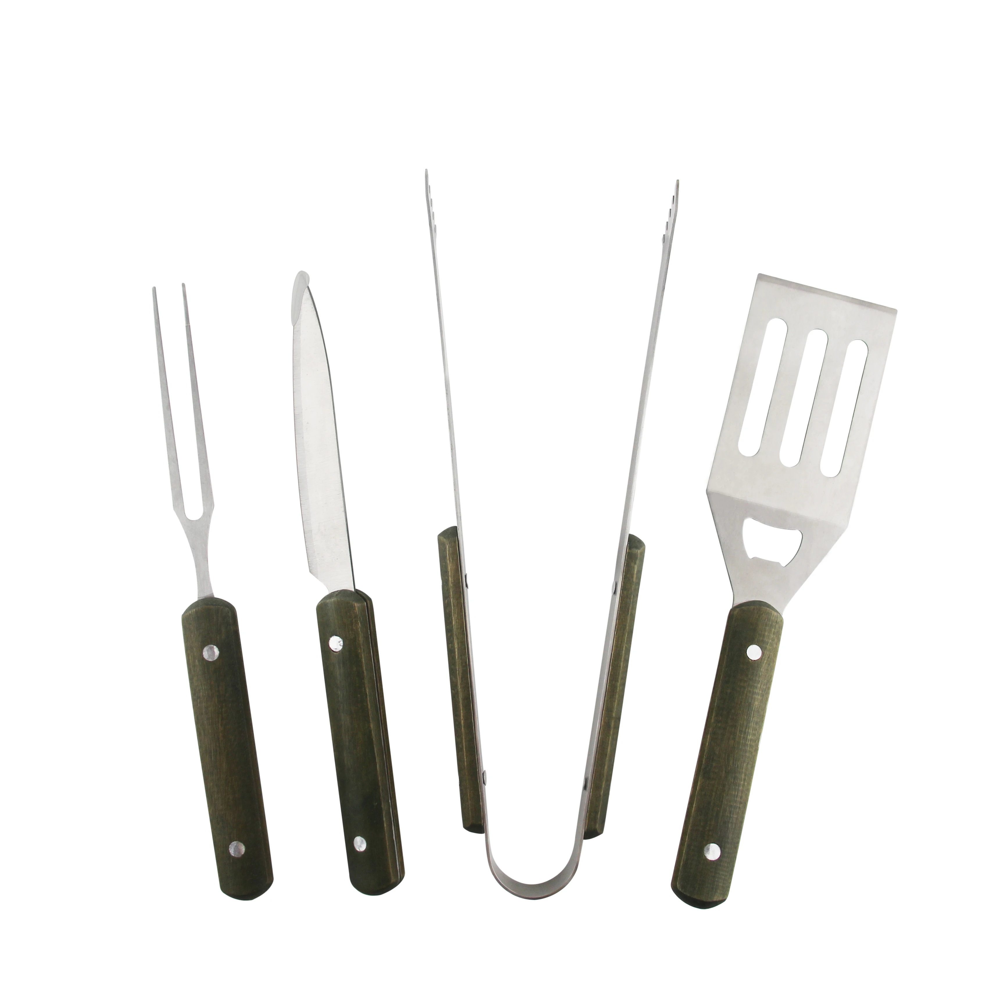 

4pcs Knife Fork Turner Tong Accessory BBQ Tool Set Stainless Steel Barbecue Grill set, Light grey