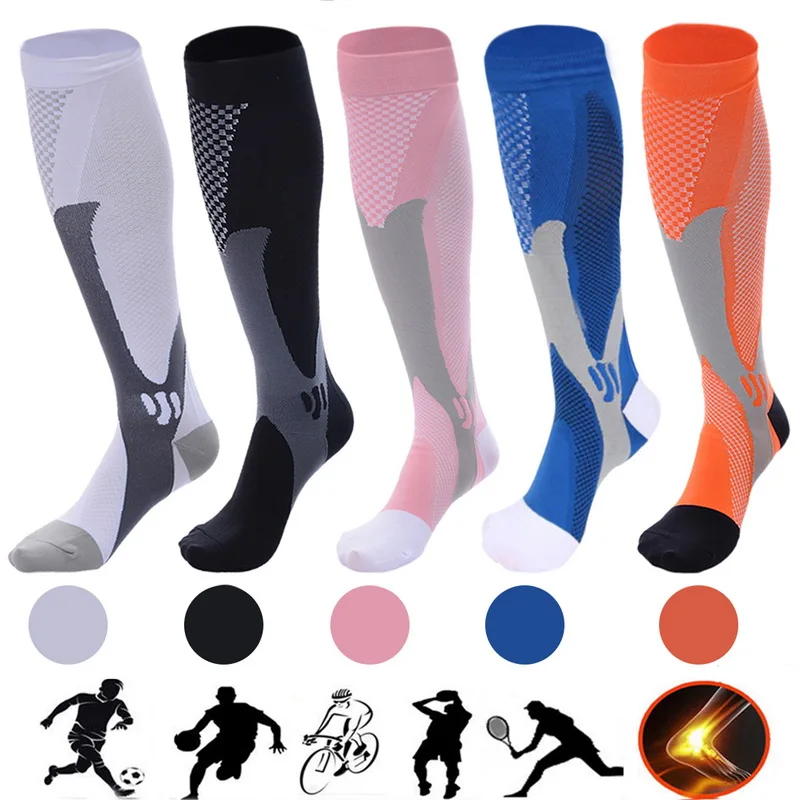 

High Quality Unisex Nurse Compression Socks Medical Knee High Stockings Running Cycling Soccer Knee High Compression Socks, Picture shows